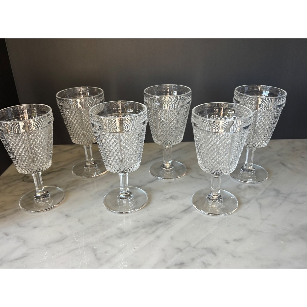 Fostoria HFM Henry Ford Museum Clear Diamond Point Water Goblets Set of 6